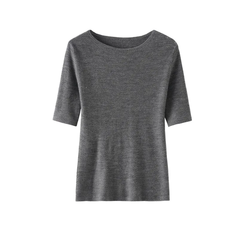 Damen Lockeres Feinstrick-Tunika-Shirt mit U-Boot-Ausschnitt und Fischgrätstruktur Nord Taschen