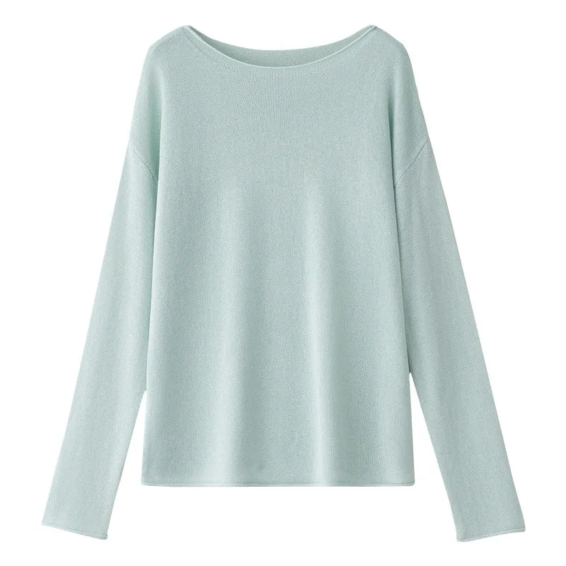 Damen Lockeres Boatneck-Feinstrickshirt mit überschnittenen Schultern & kaschierendem Fall Nord Taschen