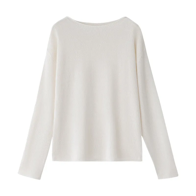 Damen Lockeres Boatneck-Feinstrickshirt mit überschnittenen Schultern & kaschierendem Fall Nord Taschen