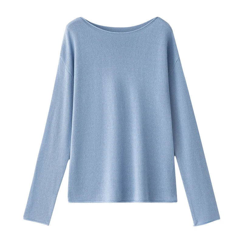 Damen Lockeres Boatneck-Feinstrickshirt mit überschnittenen Schultern & kaschierendem Fall Nord Taschen