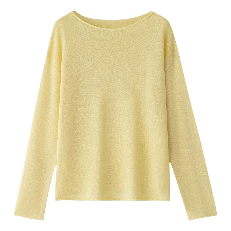 Damen Lockeres Boatneck-Feinstrickshirt mit überschnittenen Schultern & kaschierendem Fall Nord Taschen