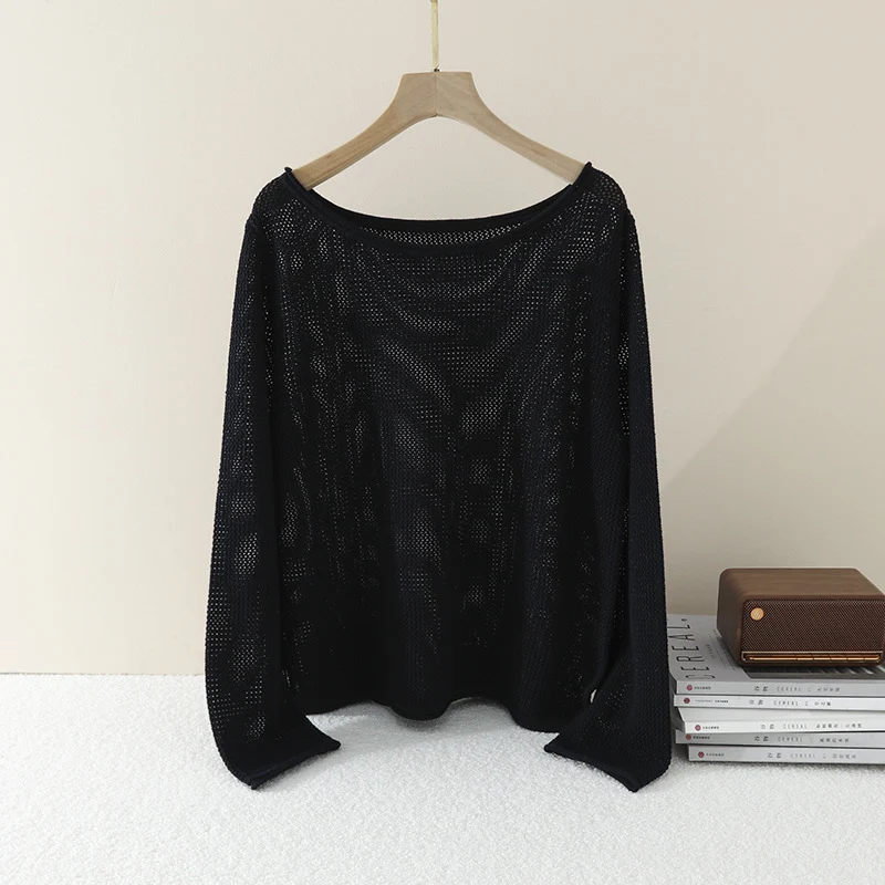Damen Lockerer Feinstrick-Pullover mit U-Boot-Ausschnitt und Waffelstruktur Nord Taschen