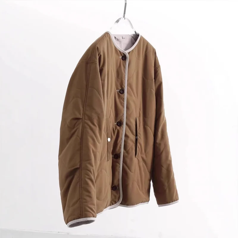 Damen Steppjacke ohne Kragen mit Oversize‑Silhouette und Kontrastpaspel Nord Taschen