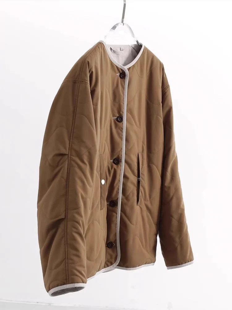Damen Steppjacke ohne Kragen mit Oversize‑Silhouette und Kontrastpaspel Nord Taschen