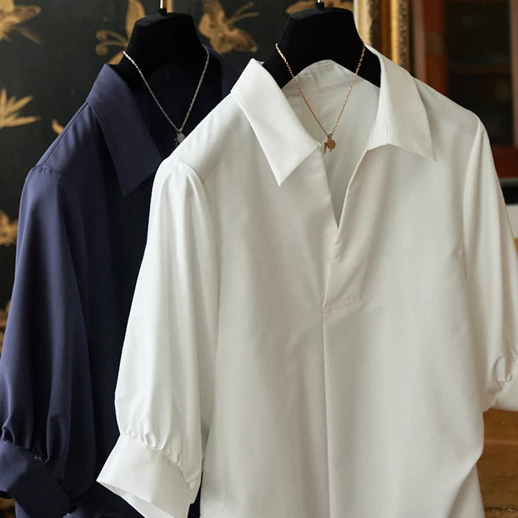 Damen Seidenoptik Hemdbluse mit verdeckter Knopfleiste und dreiviertelärmeln Nord Taschen