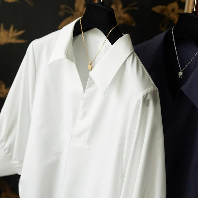 Damen Seidenoptik Hemdbluse mit verdeckter Knopfleiste und dreiviertelärmeln Nord Taschen