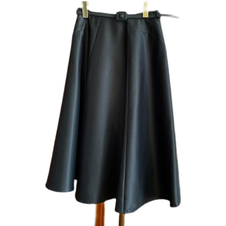 Damen Satin-Midirock mit ausgestellter A‑Linie und schmalem Bindegürtel Nord Taschen