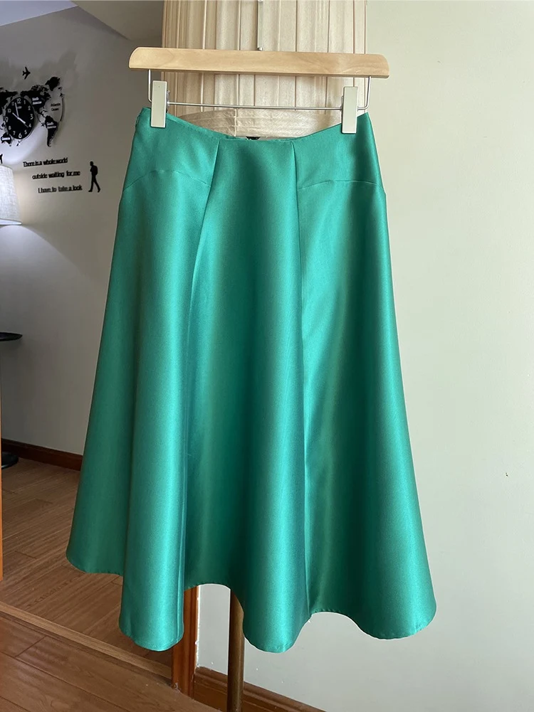 Damen Satin-Midirock mit ausgestellter A‑Linie und schmalem Bindegürtel Nord Taschen