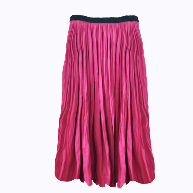 Damen plissierter Maxirock mit hoher Taille und fließendem Satinfall Nord Taschen