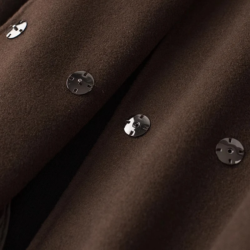 Damen Oversize Wollmix Mantel mit fallendem Revers und gerader Maxilänge Nord Taschen