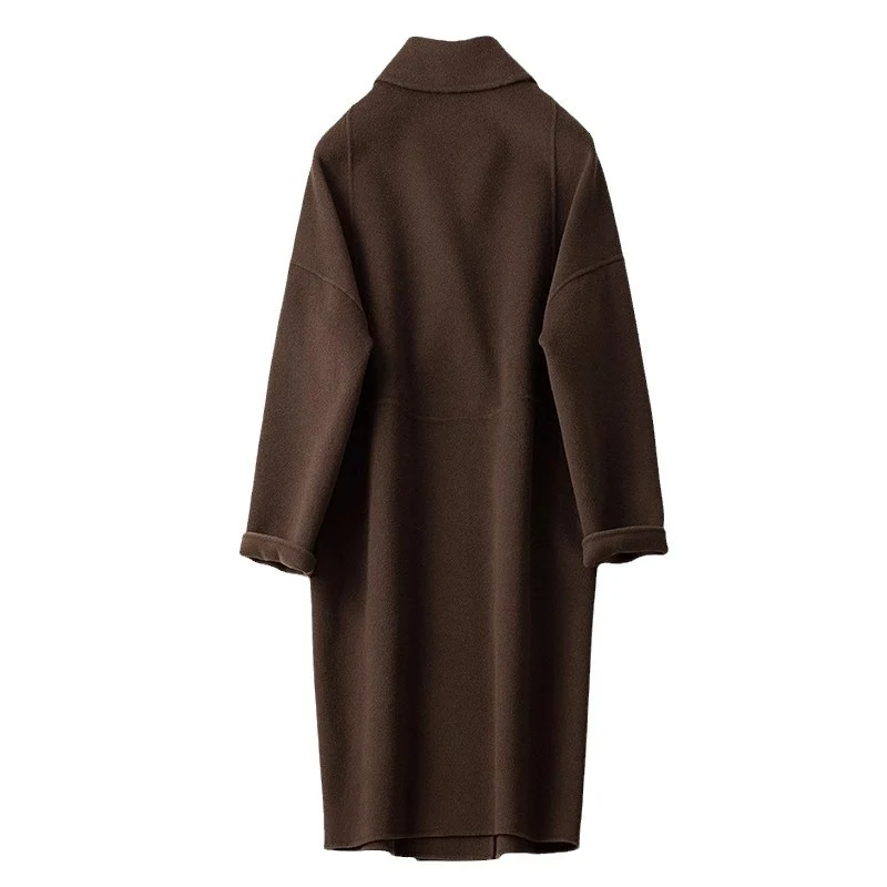 Damen Oversize Wollmix Mantel mit fallendem Revers und gerader Maxilänge Nord Taschen