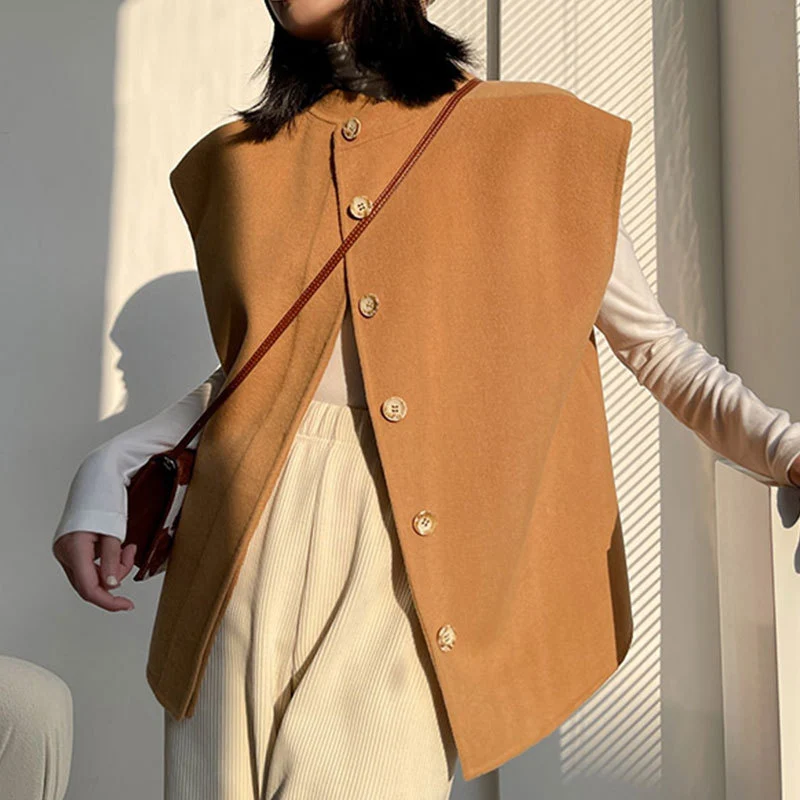 Damen Oversize-Weste mit Stehkragen, kastiger Silhouette und Knopfleiste Nord Taschen