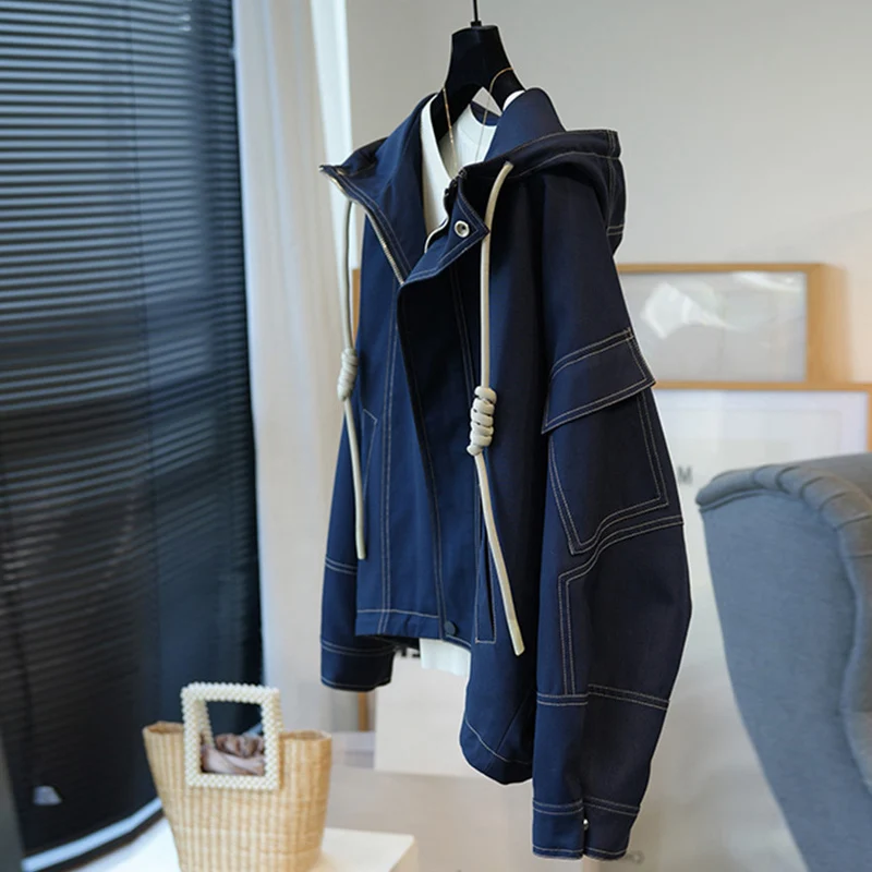 Damen Oversize-Utility-Jacke mit Kapuze, Kordelzug und aufgesetzten Taschen Nord Taschen