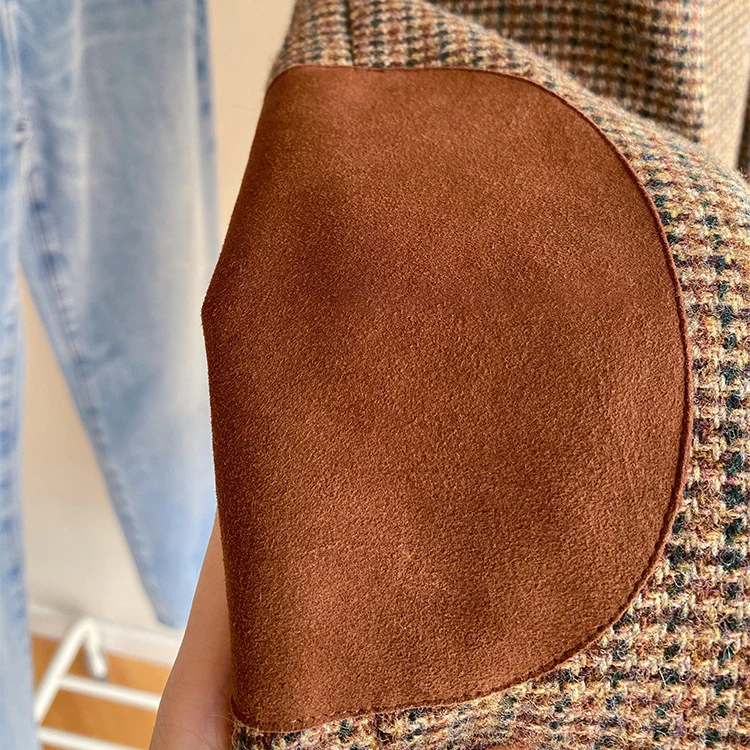 Damen Oversize-Tweed-Blazer mit Ellbogen-Patches, Pattentaschen und kastiger Silhouette Nord Taschen