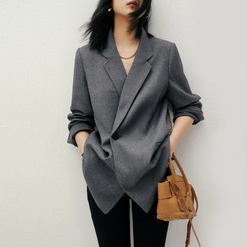 Damen Oversize-Longblazer mit Ein-Knopf‑Verschluss, gerader Silhouette und Leistentaschen Nord Taschen