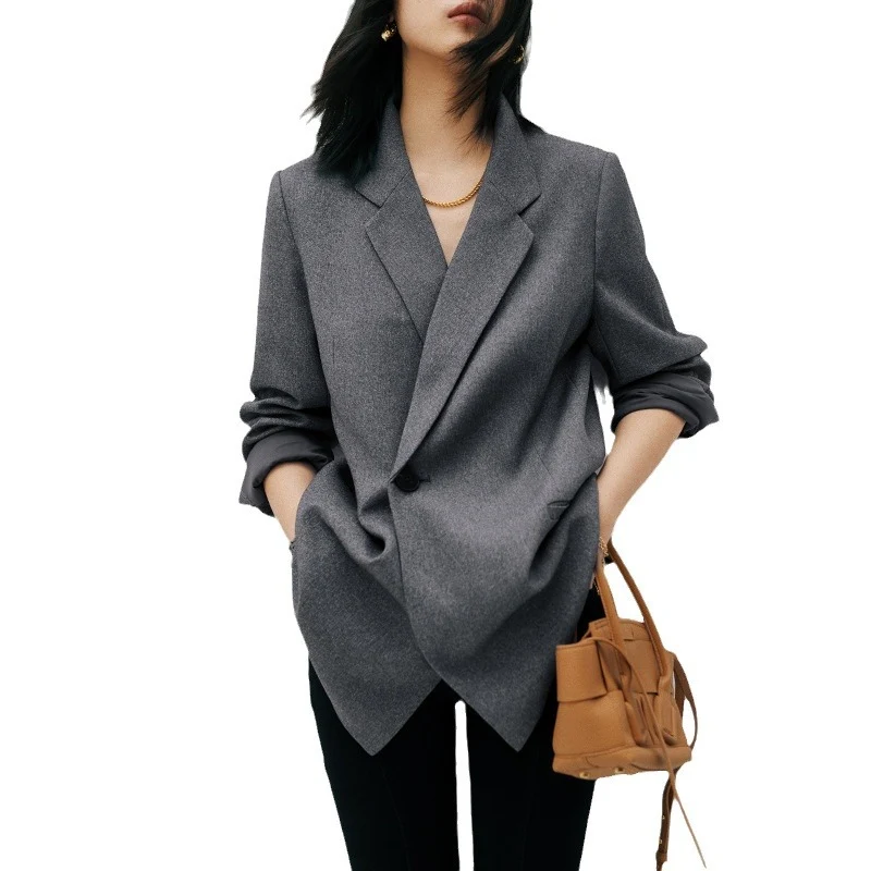 Damen Oversize-Longblazer mit Ein-Knopf‑Verschluss, gerader Silhouette und Leistentaschen Nord Taschen