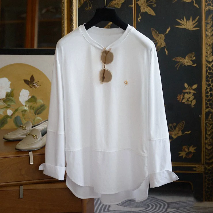 Damen Oversize-Langarmshirt im Lagenlook mit abgerundetem Hoch-Tief-Saum Nord Taschen