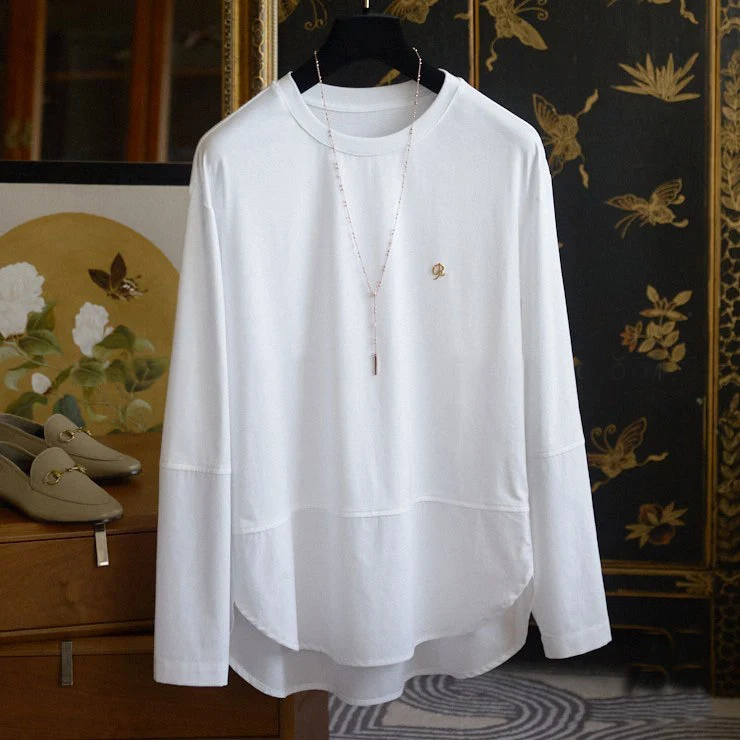 Damen Oversize-Langarmshirt im Lagenlook mit abgerundetem Hoch-Tief-Saum Nord Taschen