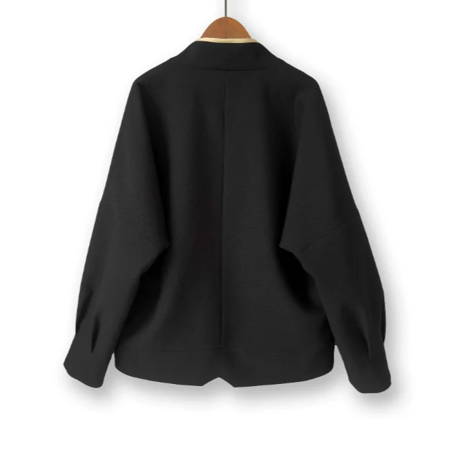 Damen Oversize kragenlose Blazerjacke mit kontrastpaspel & Pattentaschen Nord Taschen