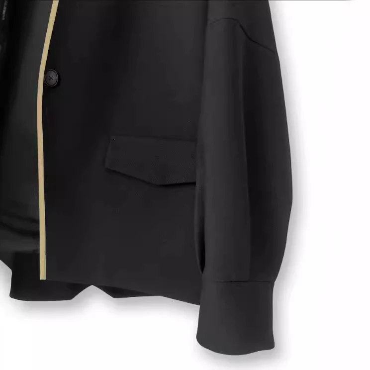 Damen Oversize kragenlose Blazerjacke mit kontrastpaspel & Pattentaschen Nord Taschen