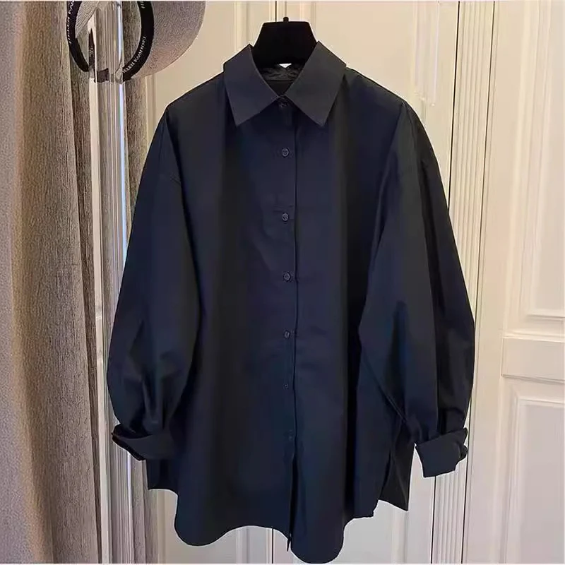 Damen Oversize-Hemdbluse mit Ballonärmeln und klassischem Kragen Nord Taschen