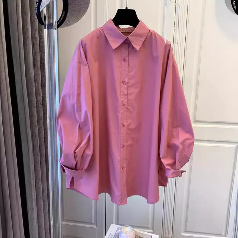 Damen Oversize-Hemdbluse mit Ballonärmeln und klassischem Kragen Nord Taschen
