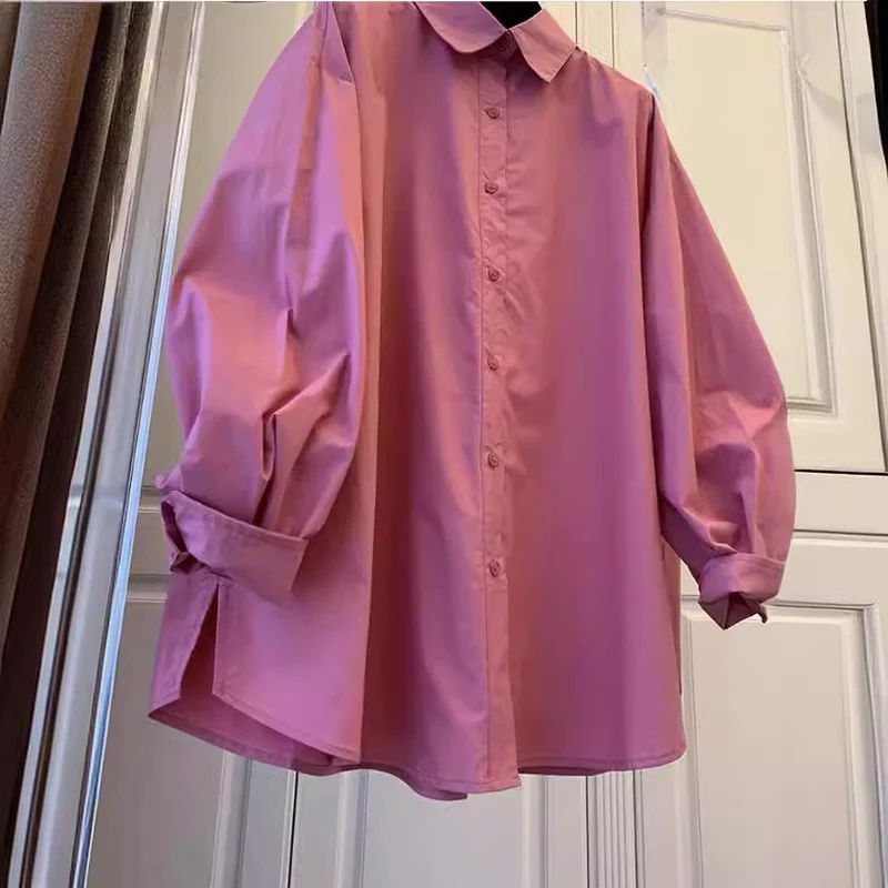 Damen Oversize-Hemdbluse mit Ballonärmeln und klassischem Kragen Nord Taschen
