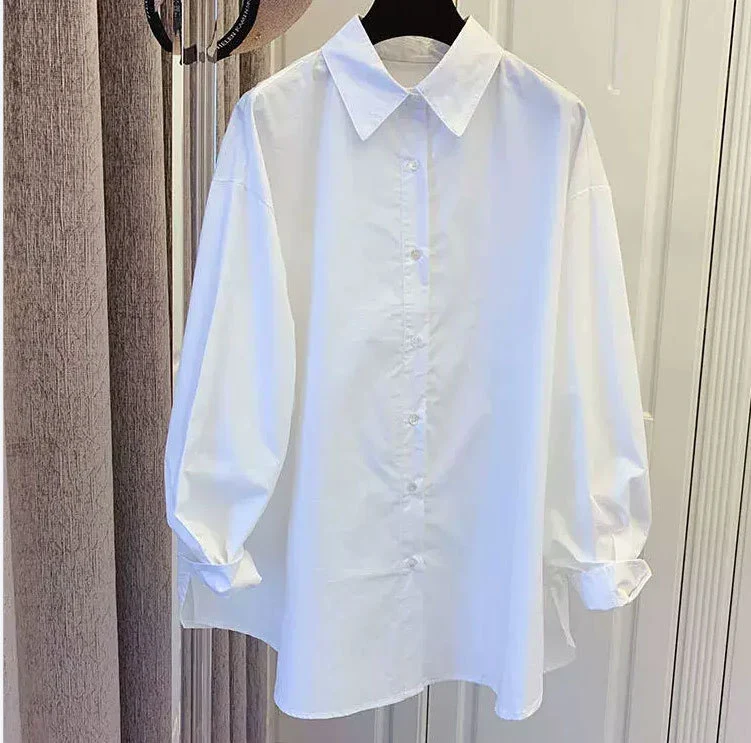 Damen Oversize-Hemdbluse mit Ballonärmeln und klassischem Kragen Nord Taschen