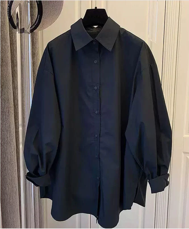 Damen Oversize-Hemdbluse mit Ballonärmeln und klassischem Kragen Nord Taschen
