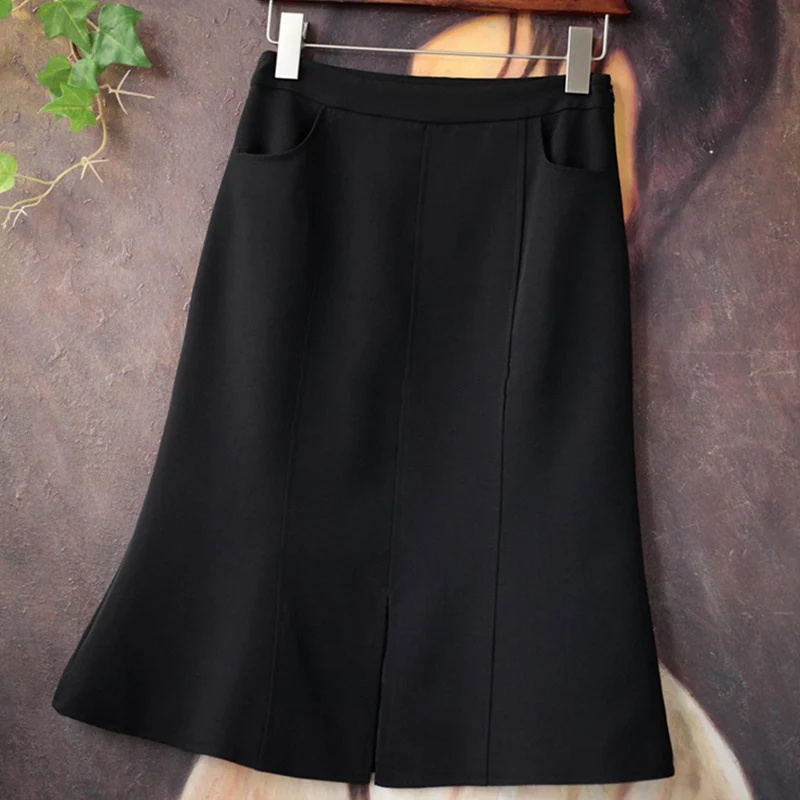Damen Midirock mit hohem Bund, Teilungsnähten und mittigem Schlitz Nord Taschen
