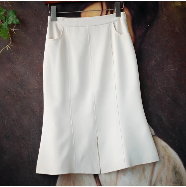 Damen Midirock mit hohem Bund, Teilungsnähten und mittigem Schlitz Nord Taschen