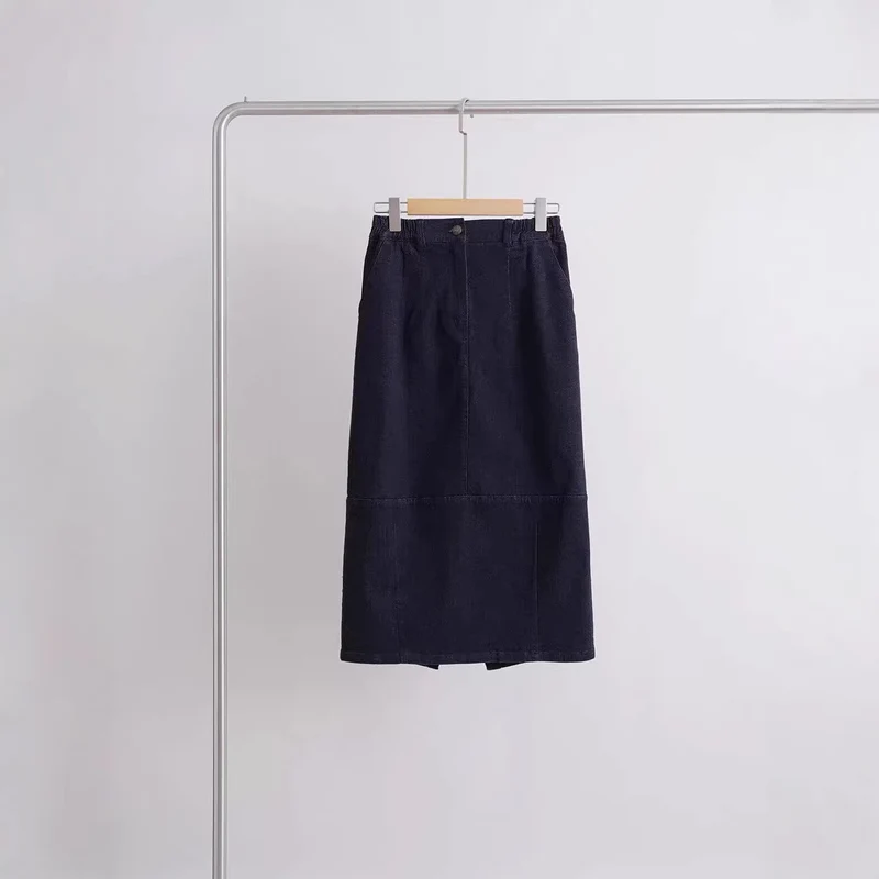 Damen Midirock in Cordoptik mit hoher Taille, Eingrifftaschen und gerader Silhouette Nord Taschen