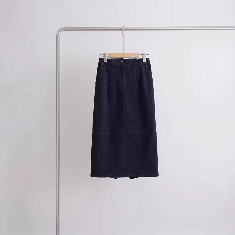 Damen Midirock in Cordoptik mit hoher Taille, Eingrifftaschen und gerader Silhouette Nord Taschen