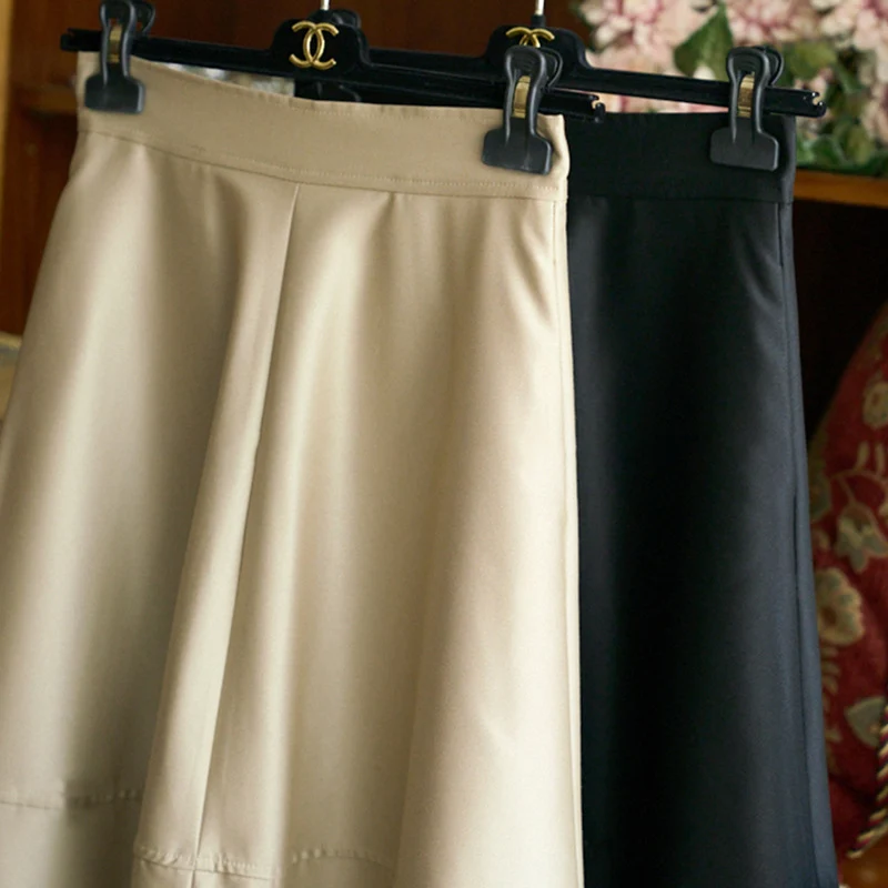 Damen Midirock aus veganem Leder mit hoher Taille und gestufter A‑Linie Nord Taschen