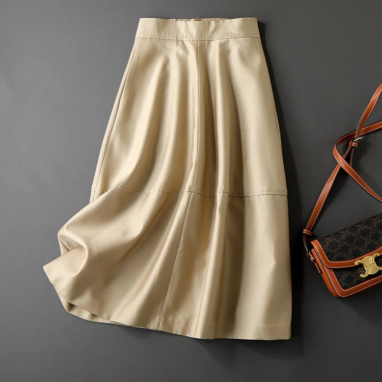 Damen Midirock aus Kunstleder mit taillenhoher A-Linien-Silhouette Nord Taschen
