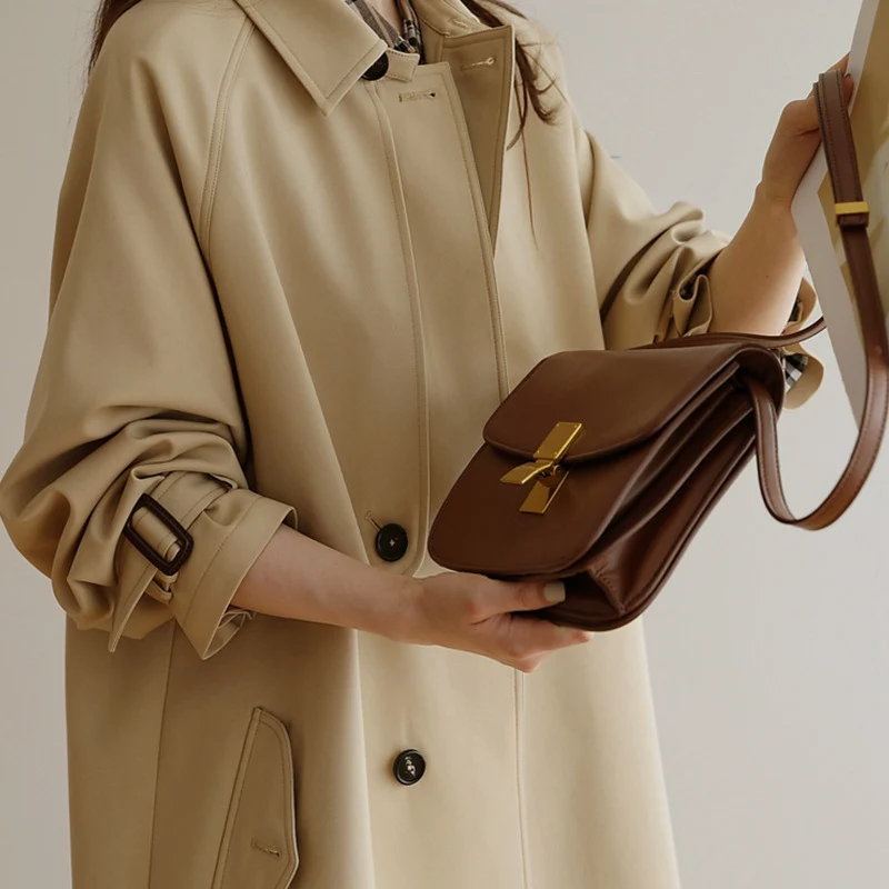 Damen Midi-Oversize Trenchcoat mit Sturmklappe und verstellbaren Manschetten Nord Taschen