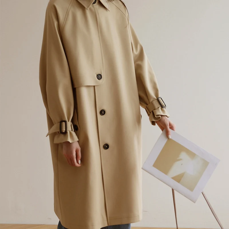 Damen Midi-Oversize Trenchcoat mit Sturmklappe und verstellbaren Manschetten Nord Taschen