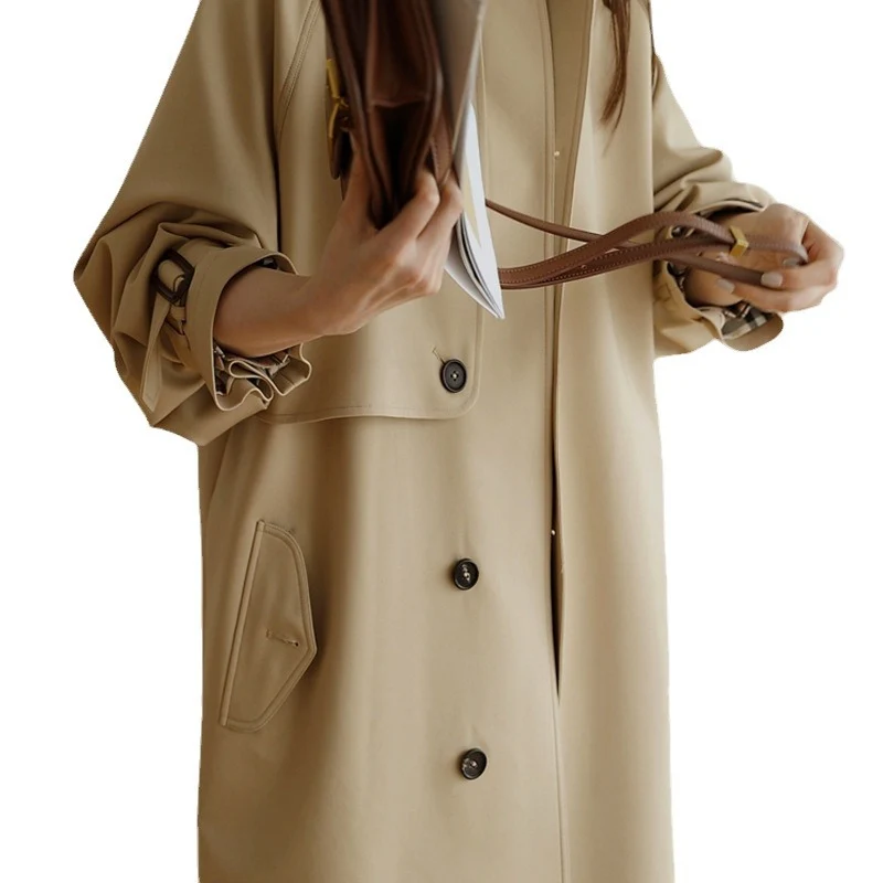 Damen Midi-Oversize Trenchcoat mit Sturmklappe und verstellbaren Manschetten Nord Taschen