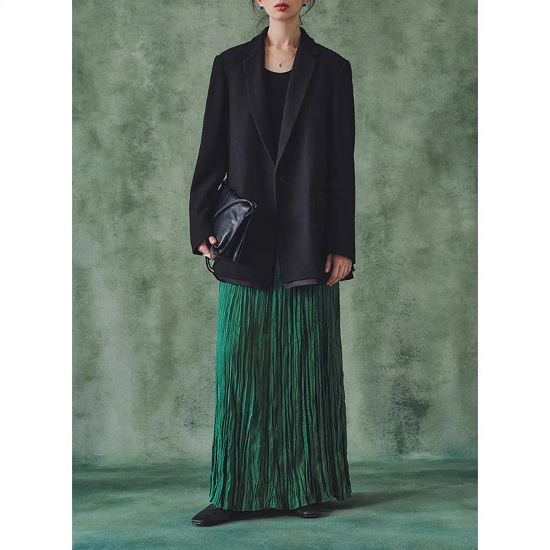Damen Maxirock mit strukturierter Crinkle‑Optik und hoher Taille Nord Taschen