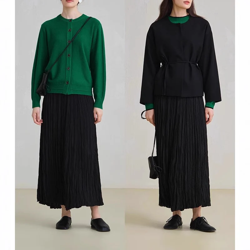 Damen Maxirock mit strukturierter Crinkle‑Optik und hoher Taille Nord Taschen
