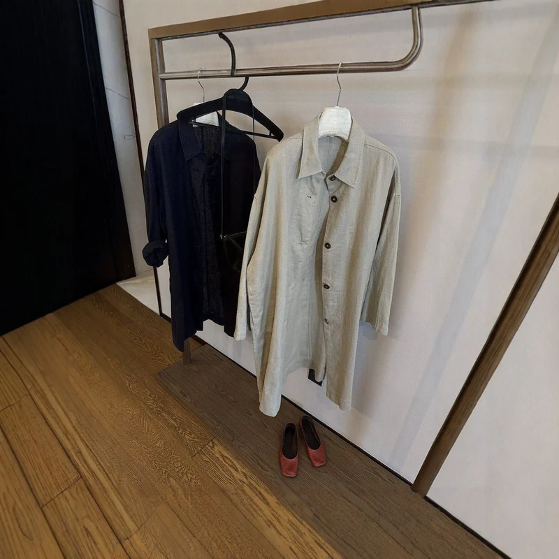 Damen Longline Oversize Hemdjacke aus Leinenoptik Nord Taschen