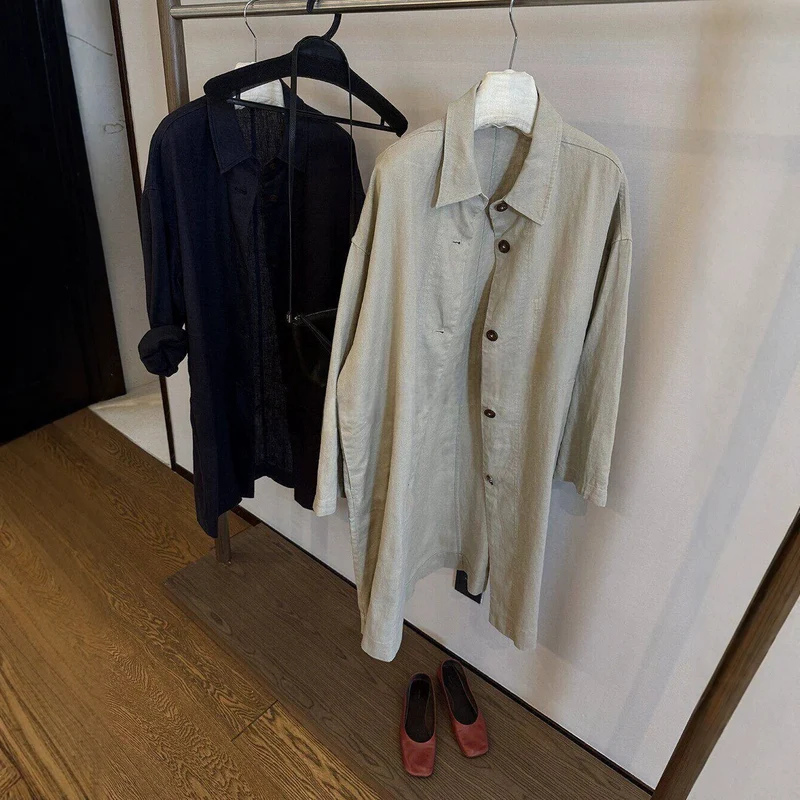 Damen Longline Oversize Hemdjacke aus Leinenoptik Nord Taschen