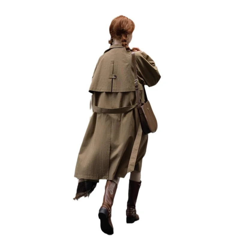 Damen Leichter Oversize-Trenchcoat mit hohem Stehkragen, verstellbaren Manschetten & Bindegürtel Nord Taschen