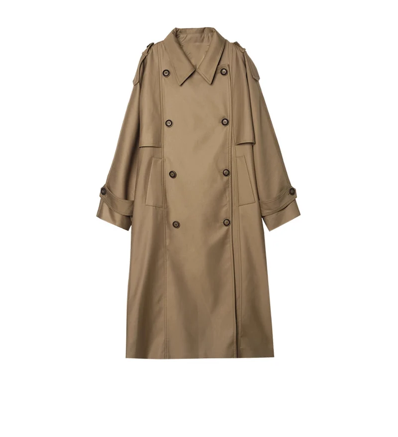 Damen Langer Oversize-Trenchcoat in veganer Lederoptik mit Bindegürtel und breitem Revers Nord Taschen