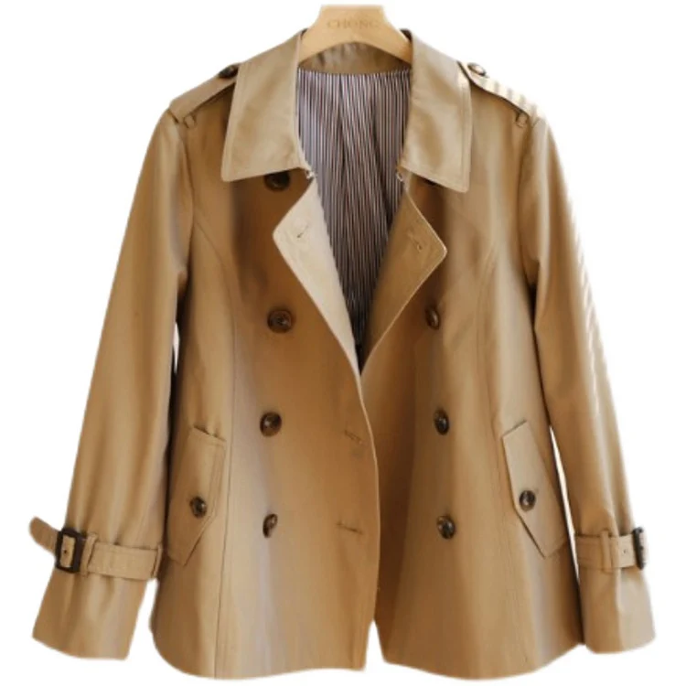 Damen Kurztrenchcoat mit Taillengürtel und Schulterklappen Nord Taschen