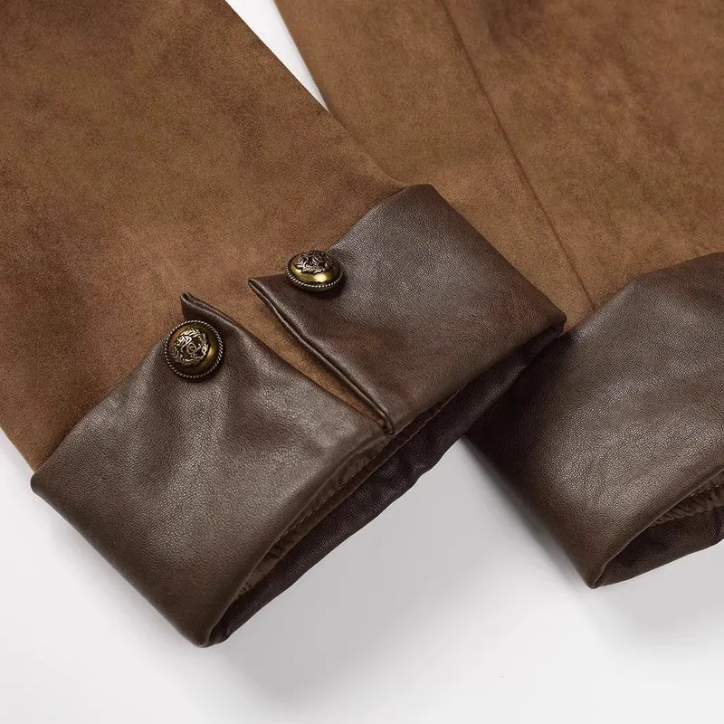 Damen Kurzjacke aus Veloursleder mit Rundhals, aufgesetzten Taschen & Umschlagmanschetten Nord Taschen