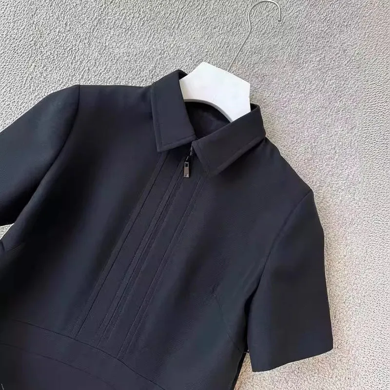 Damen Kurzärmeliges Hemdkleid mit verdecktem Zwei-Wege-Reißverschluss und taillierter Schnittführung Nord Taschen