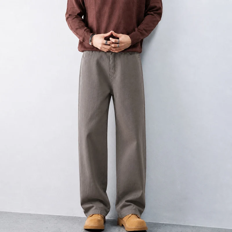 Herren Weite Denimhose mit hoher Taille und geradem Bein entspannter Schnitt Nord Taschen