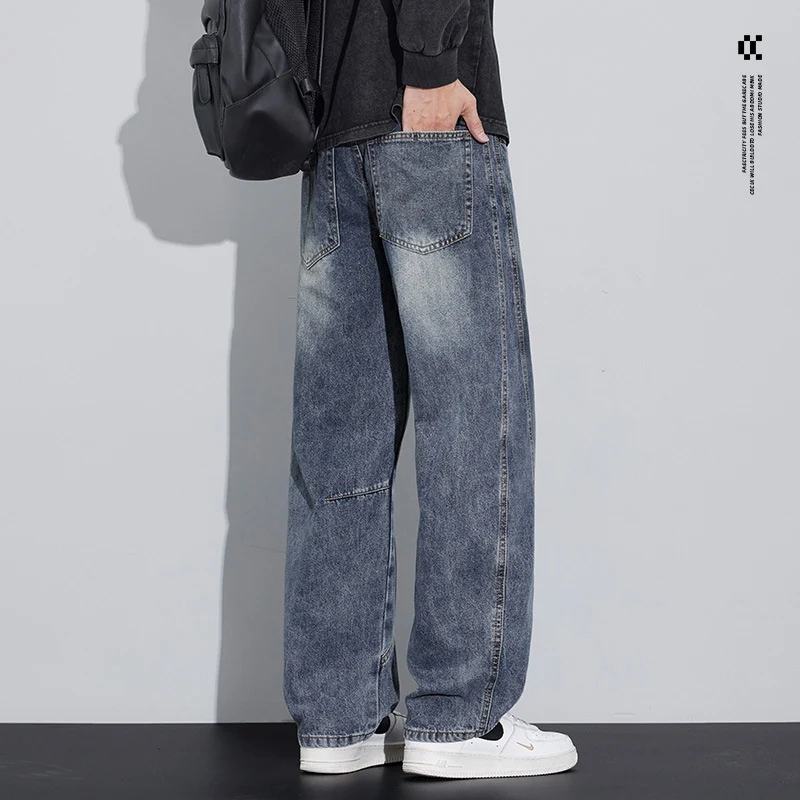 Herren Weite Baggy-Jeans mit geschwungenen Nahtdetails und Used-Waschung Nord Taschen