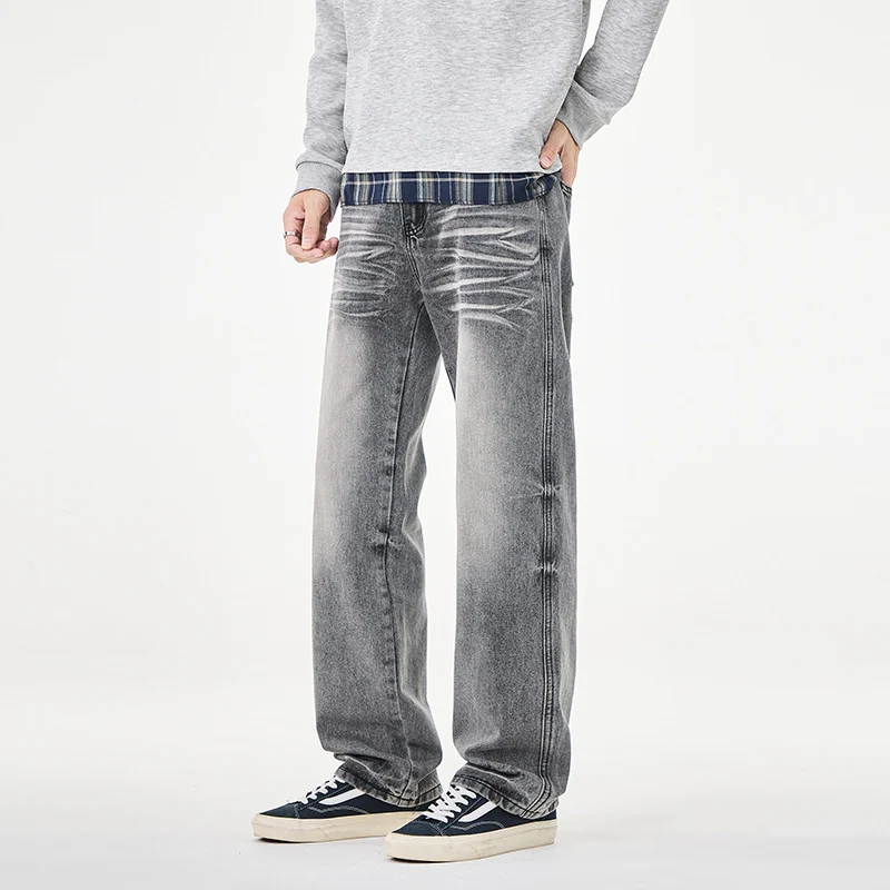 Herren Weit geschnittene Vintage-Denim-Jeans mit low-rise, Whisker‑Effekt und relaxed Bein Nord Taschen
